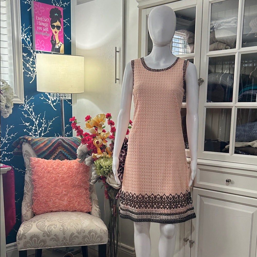 Pink Sleeveless Knit Mini Dress with Contrast Border